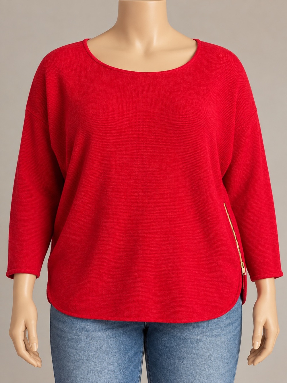 Michael Kors Red Knit Sweater Plus Size 3X Gold Side Zip